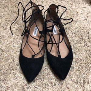 Black suede lace up flats